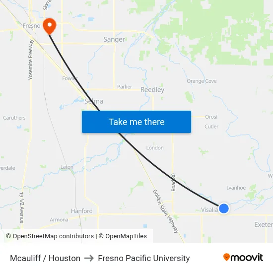 Mcauliff / Houston to Fresno Pacific University map