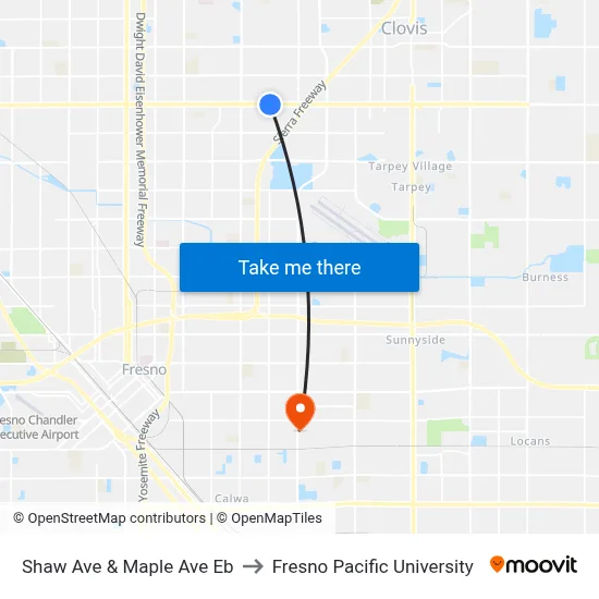 Shaw Ave & Maple Ave Eb to Fresno Pacific University map