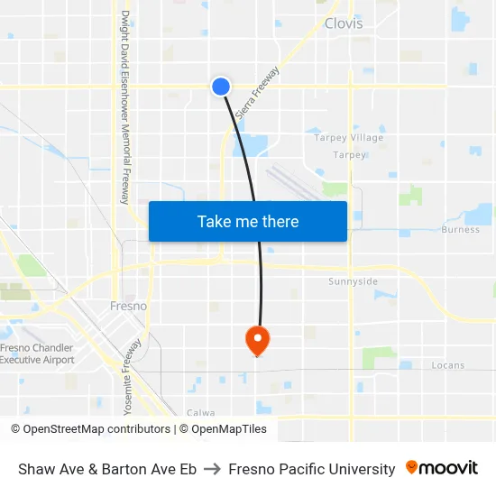 Shaw Ave & Barton Ave Eb to Fresno Pacific University map