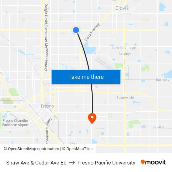 Shaw Ave & Cedar Ave Eb to Fresno Pacific University map