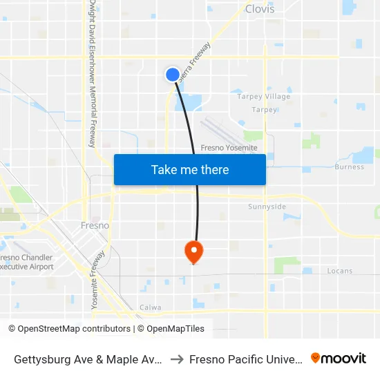 Gettysburg Ave & Maple Ave Wb to Fresno Pacific University map