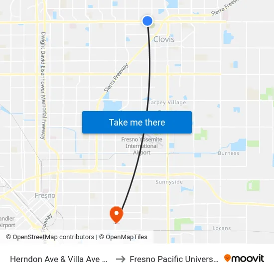 Herndon Ave & Villa Ave Wb to Fresno Pacific University map