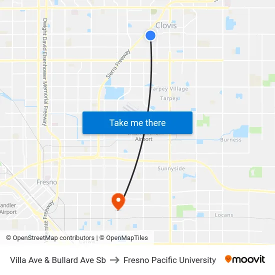 Villa Ave & Bullard Ave Sb to Fresno Pacific University map