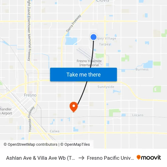Ashlan Ave & Villa Ave Wb (Transfer) to Fresno Pacific University map