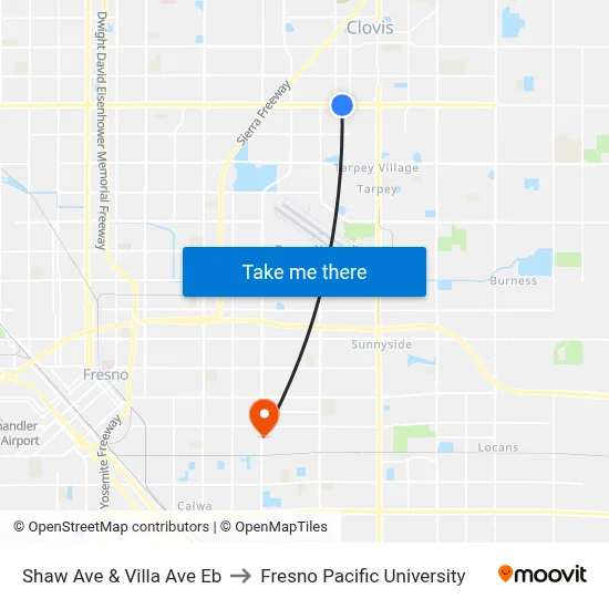 Shaw Ave & Villa Ave Eb to Fresno Pacific University map