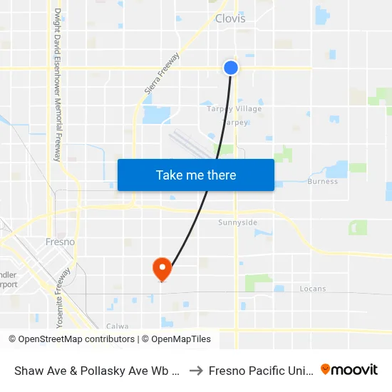 Shaw Ave & Pollasky Ave Wb (Transfer) to Fresno Pacific University map