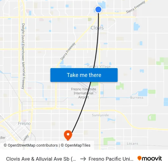 Clovis Ave & Alluvial Ave Sb (Transfer) to Fresno Pacific University map