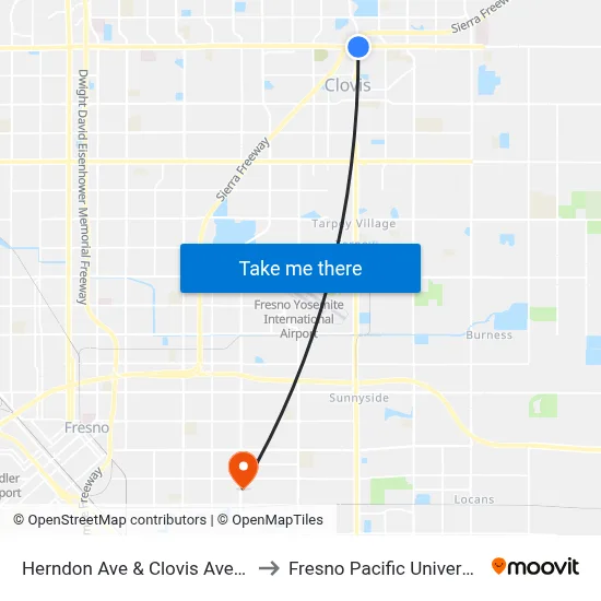 Herndon Ave & Clovis Ave Eb to Fresno Pacific University map