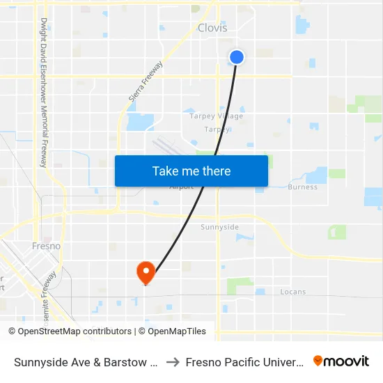 Sunnyside Ave & Barstow Ave to Fresno Pacific University map