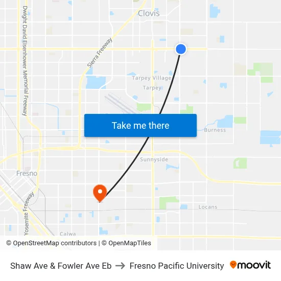 Shaw Ave & Fowler Ave Eb to Fresno Pacific University map