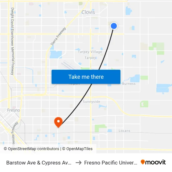 Barstow Ave & Cypress Ave Eb to Fresno Pacific University map