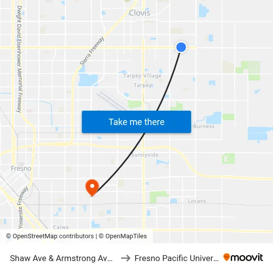 Shaw Ave & Armstrong Ave Wb to Fresno Pacific University map
