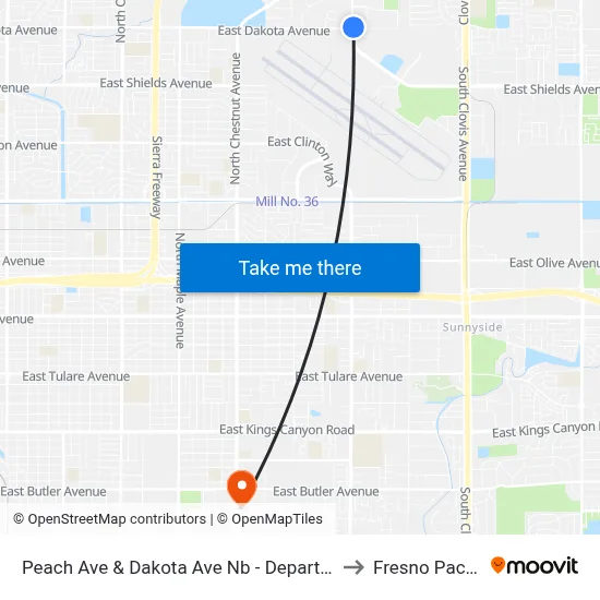 Peach Ave & Dakota Ave Nb - Department Of Social Services (Transfer) to Fresno Pacific University map