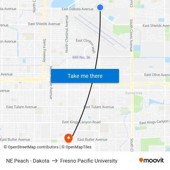 NE Peach - Dakota to Fresno Pacific University map