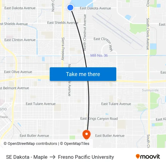 SE Dakota - Maple to Fresno Pacific University map