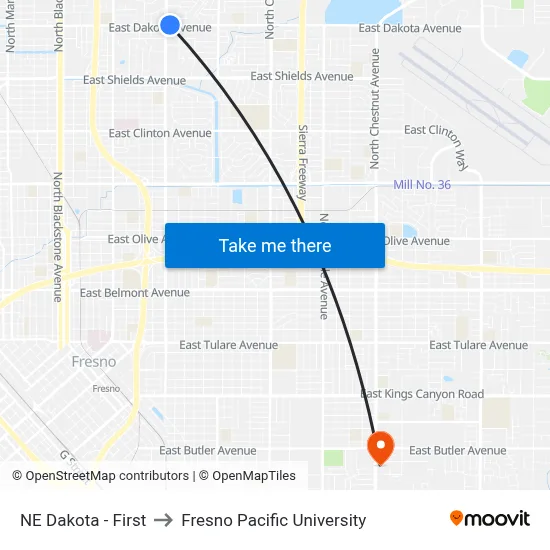 NE Dakota - First to Fresno Pacific University map