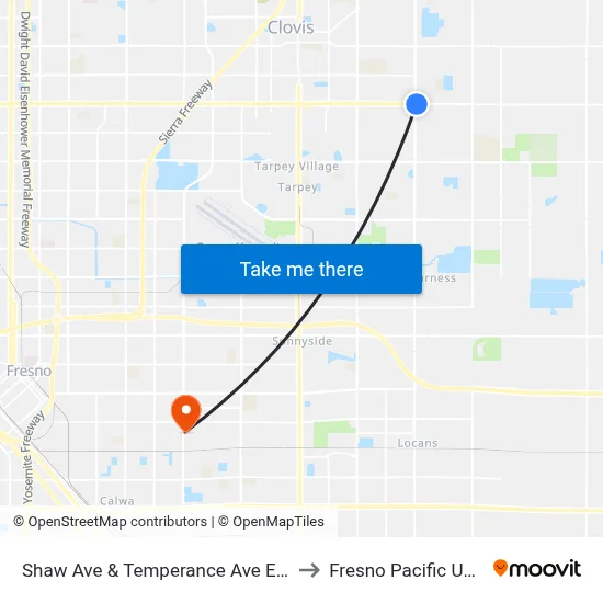 Shaw Ave & Temperance Ave Eb (Transfer) to Fresno Pacific University map