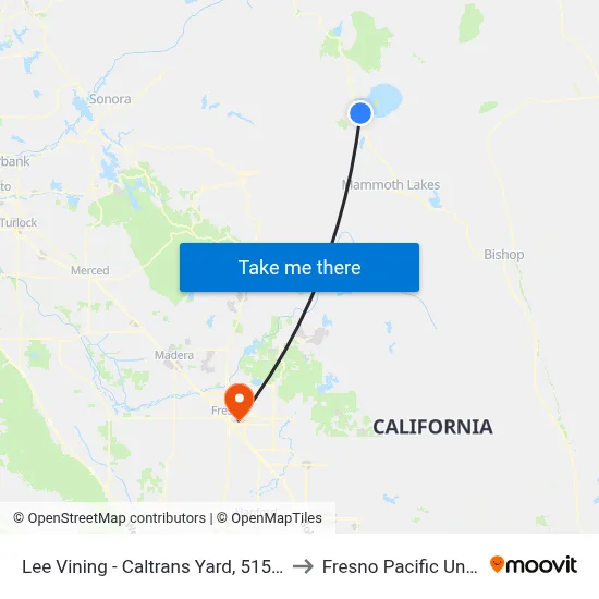 Lee Vining - Caltrans Yard, 51548 Us 395 to Fresno Pacific University map