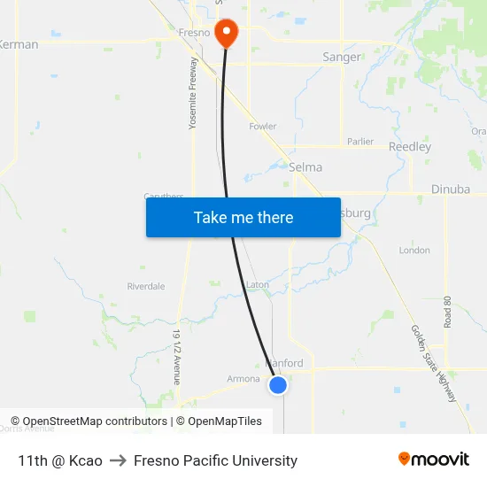 11th @ Kcao to Fresno Pacific University map