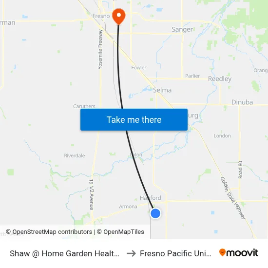 Shaw @ Home Garden Health Center to Fresno Pacific University map
