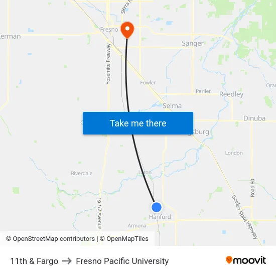 11th & Fargo to Fresno Pacific University map
