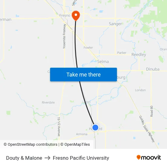 Douty & Malone to Fresno Pacific University map