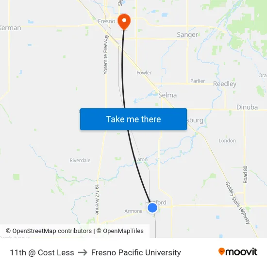 11th @ Cost Less to Fresno Pacific University map