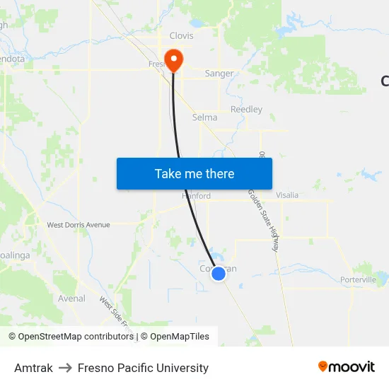 Amtrak to Fresno Pacific University map