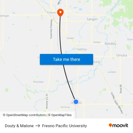 Douty & Malone to Fresno Pacific University map