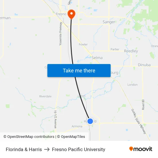 Florinda & Harris to Fresno Pacific University map