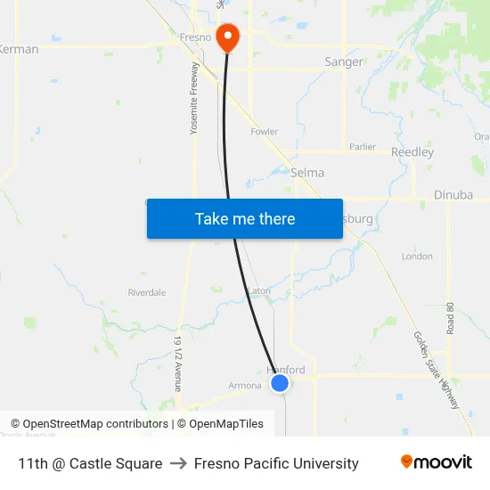 11th @ Castle Square to Fresno Pacific University map