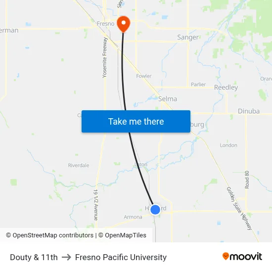 Douty & 11th to Fresno Pacific University map