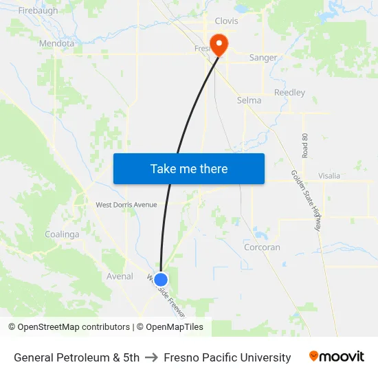 General Petroleum & 5th to Fresno Pacific University map