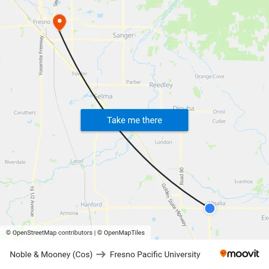 Noble & Mooney (Cos) to Fresno Pacific University map