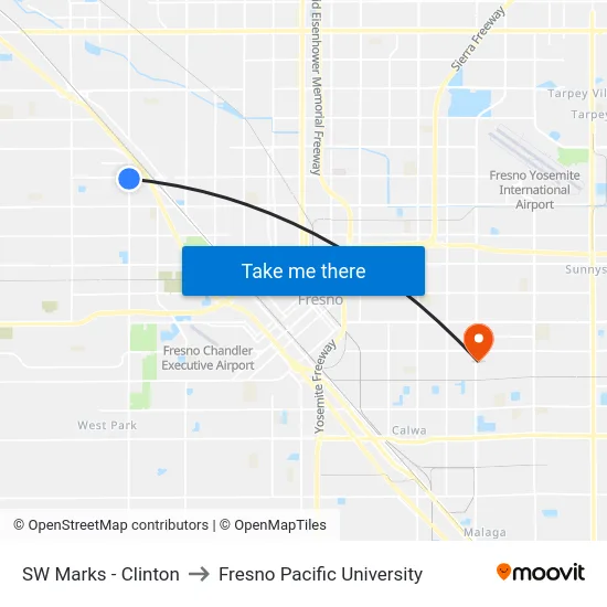 SW Marks - Clinton to Fresno Pacific University map