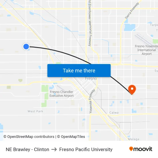 NE Brawley - Clinton to Fresno Pacific University map