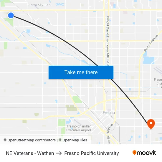 NE Veterans - Wathen to Fresno Pacific University map