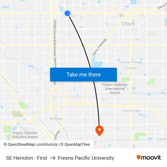 SE Herndon - First to Fresno Pacific University map