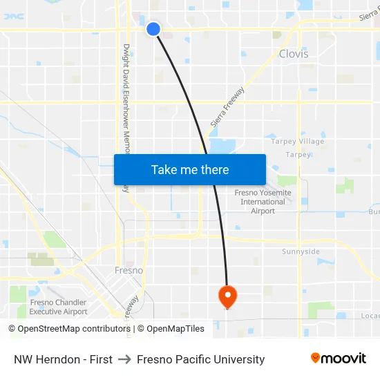 NW Herndon - First to Fresno Pacific University map