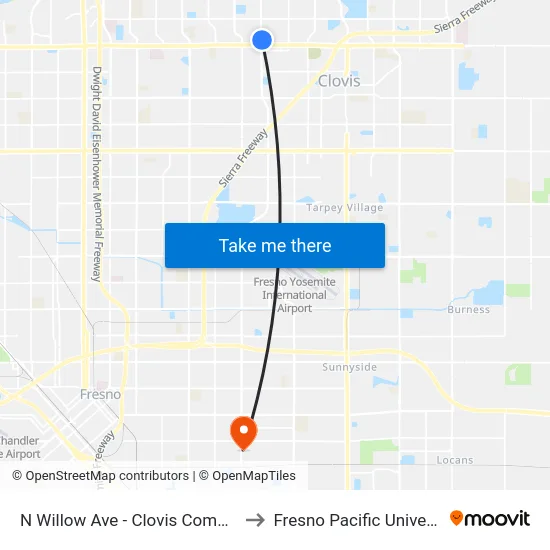 N Willow Ave  - Clovis Commons to Fresno Pacific University map