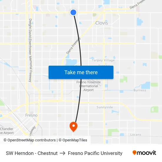 SW Herndon - Chestnut to Fresno Pacific University map