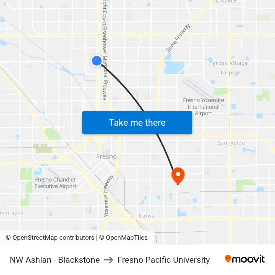 NW Ashlan - Blackstone to Fresno Pacific University map