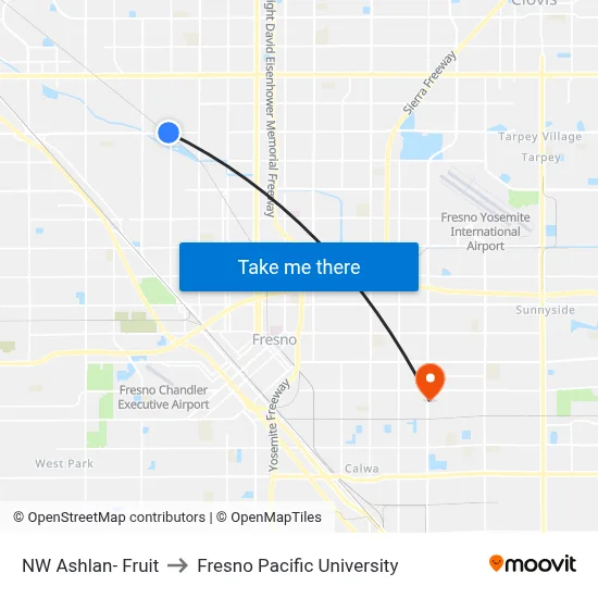 NW Ashlan- Fruit to Fresno Pacific University map