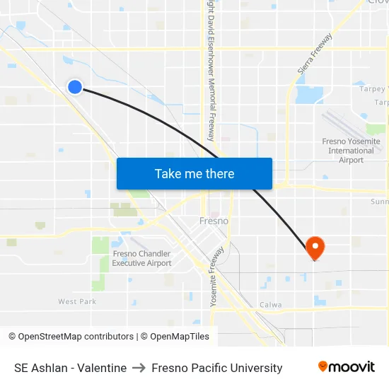 SE Ashlan - Valentine to Fresno Pacific University map