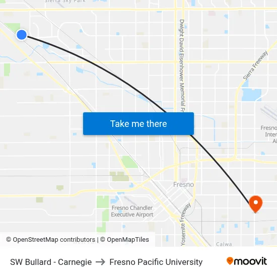 SW Bullard - Carnegie to Fresno Pacific University map