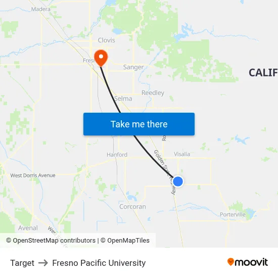 Target to Fresno Pacific University map