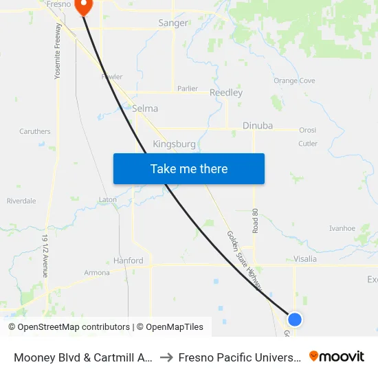 Mooney Blvd & Cartmill Ave to Fresno Pacific University map