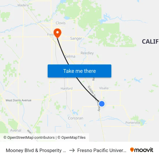 Mooney Blvd & Prosperity Ave to Fresno Pacific University map