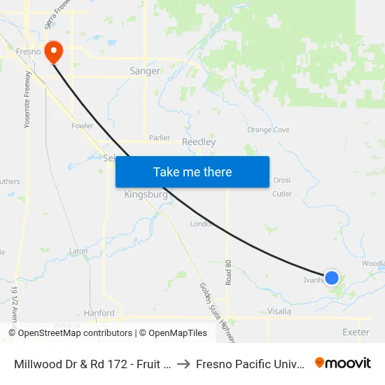 Millwood Dr & Rd 172 - Fruit Stand to Fresno Pacific University map