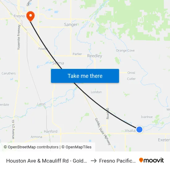 Houston Ave & Mcauliff Rd - Golden West High School to Fresno Pacific University map